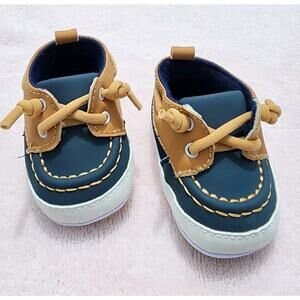 Sperry Top-Sider Baby Crib Boat Shoes Blue & Tan Size 2 3-6 Months Soft Sole